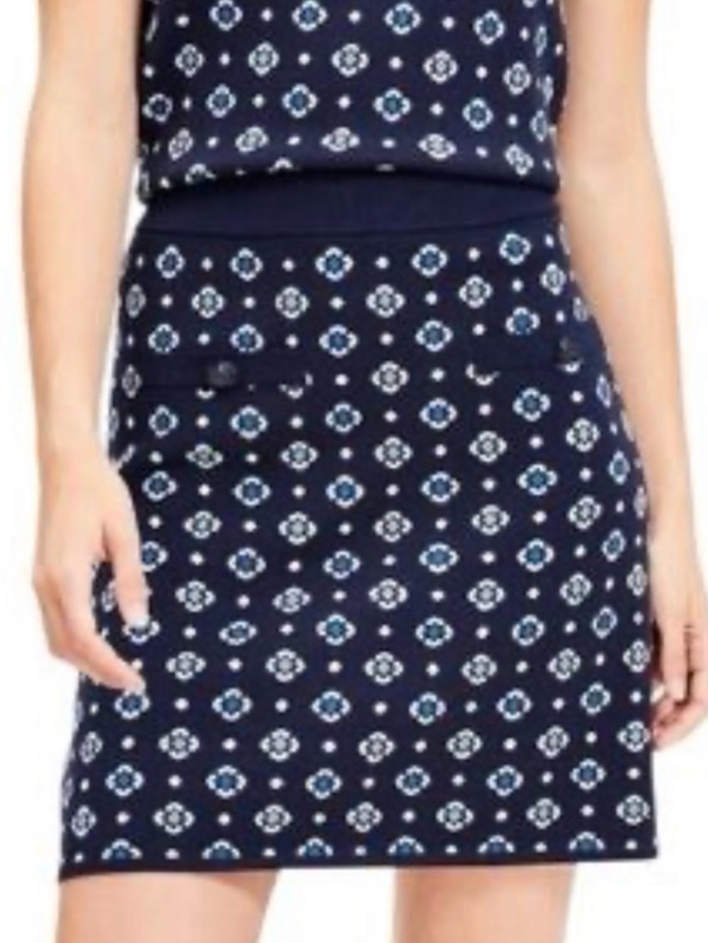 LOFT Navy Mini Skirt with White and Light Blue Geometric Print
